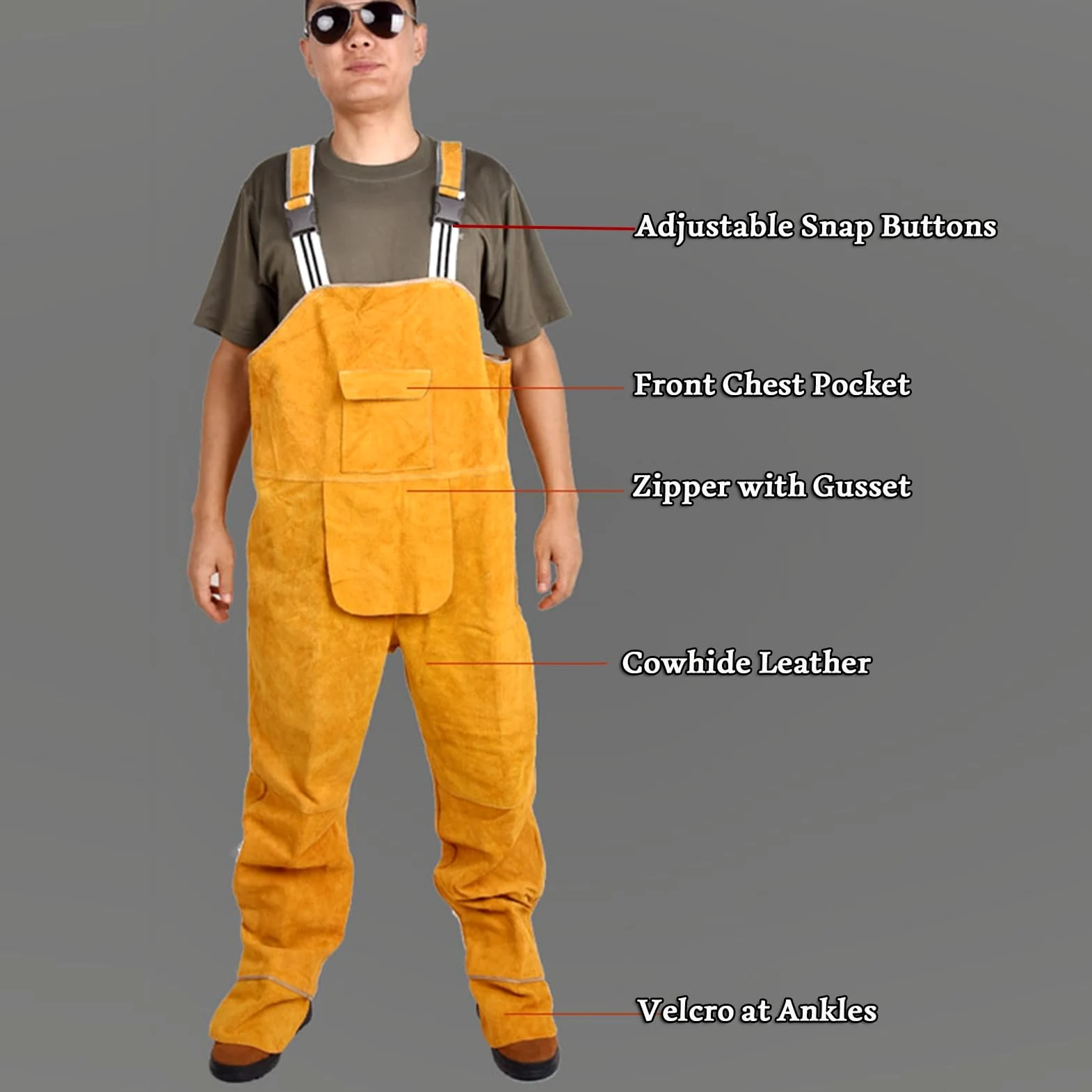 Mono de Cuero para soldar, Pantalones de Piel de Vaca antiescaldaduras, Resistente al Fuego, para Hombres y Mujeres