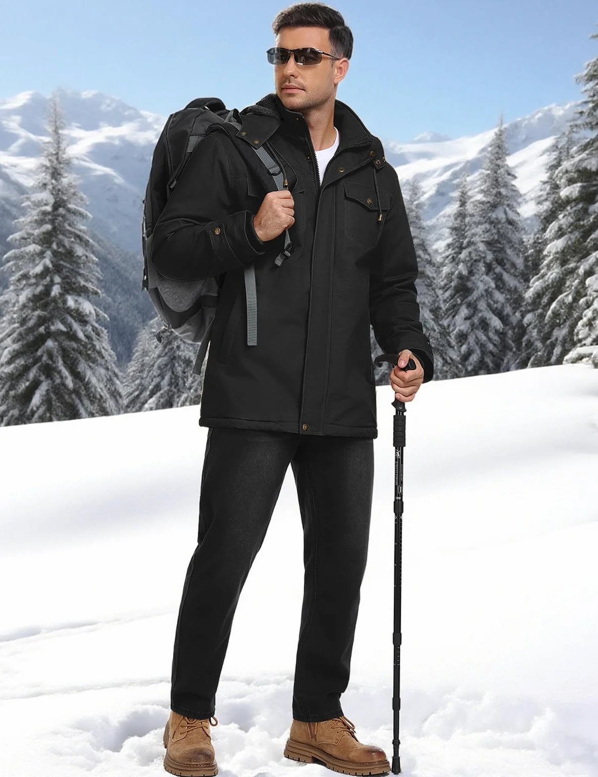 Xnova Chaqueta Hombre Invierno Abrigos Cálido Forro Polar Algodón Parka con Capucha Desmontable Chaqueta Militar Termica Cazadora Entretiempo Trabajo con Bolsillos Múltiples