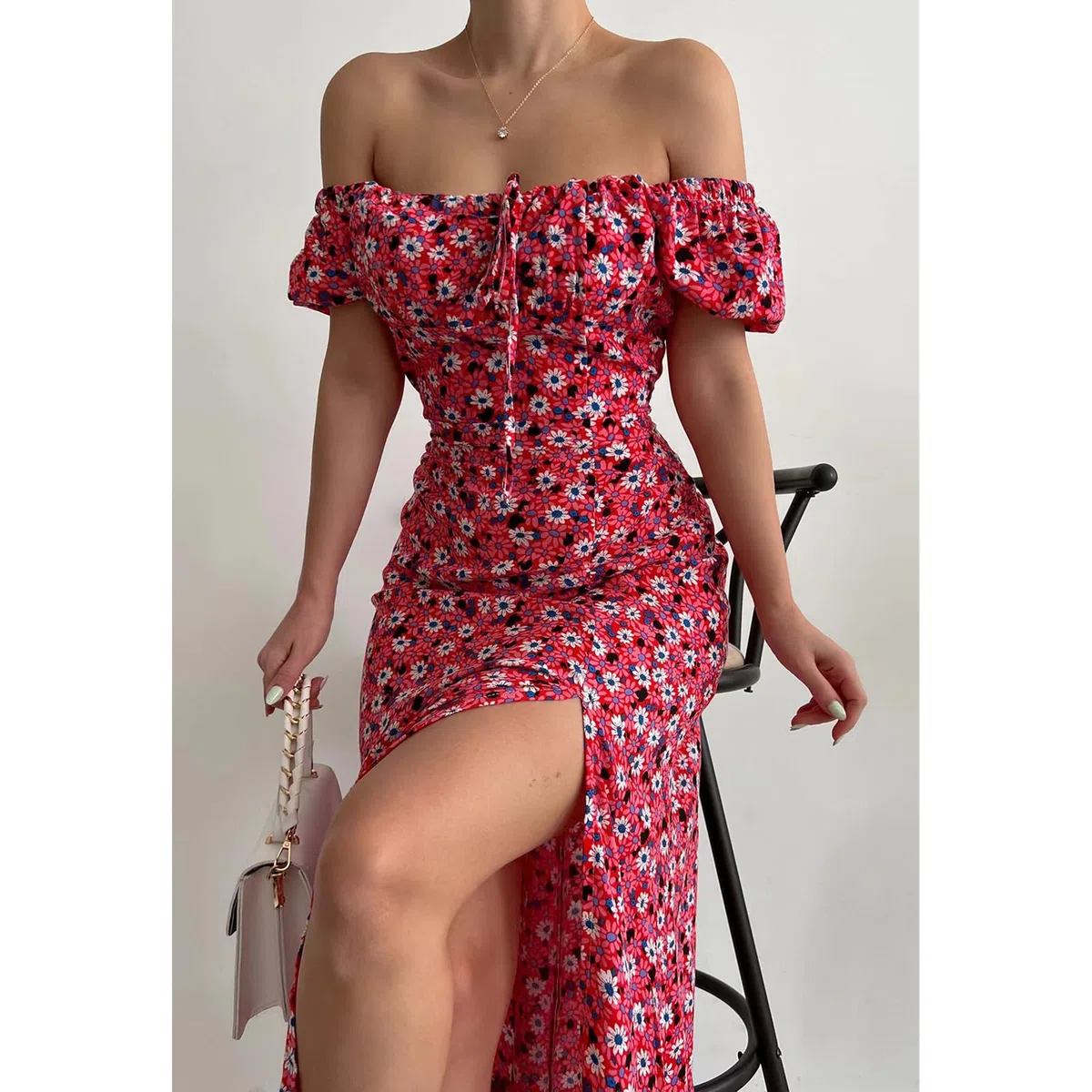 Vestidos de Verano Vestidos Femeninos Elegantes Vestidos de Hombro Y Espalda Abiertos Cintura de Verano Vestidos Largos Vestidos de Manga Corta Envueltos en Caderas Fiesta, HUTALIM, Azul, XL