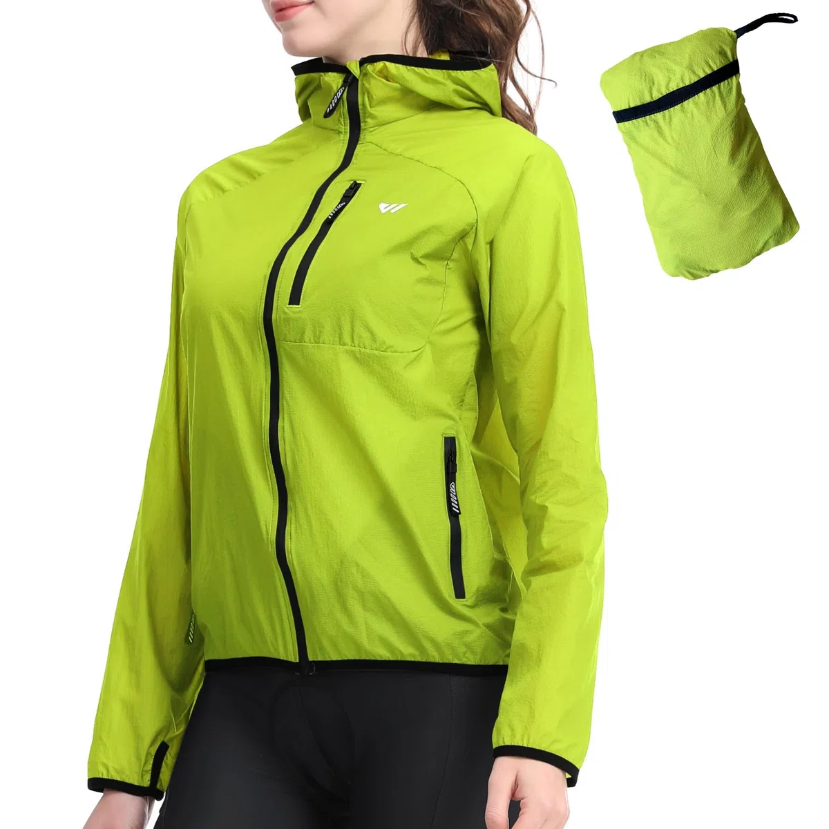 Wulibike Chaqueta de ciclismo para mujer, plegable, ligera y transpirable, chaqueta cortavientos reflectante para ciclismo, senderismo y exterior