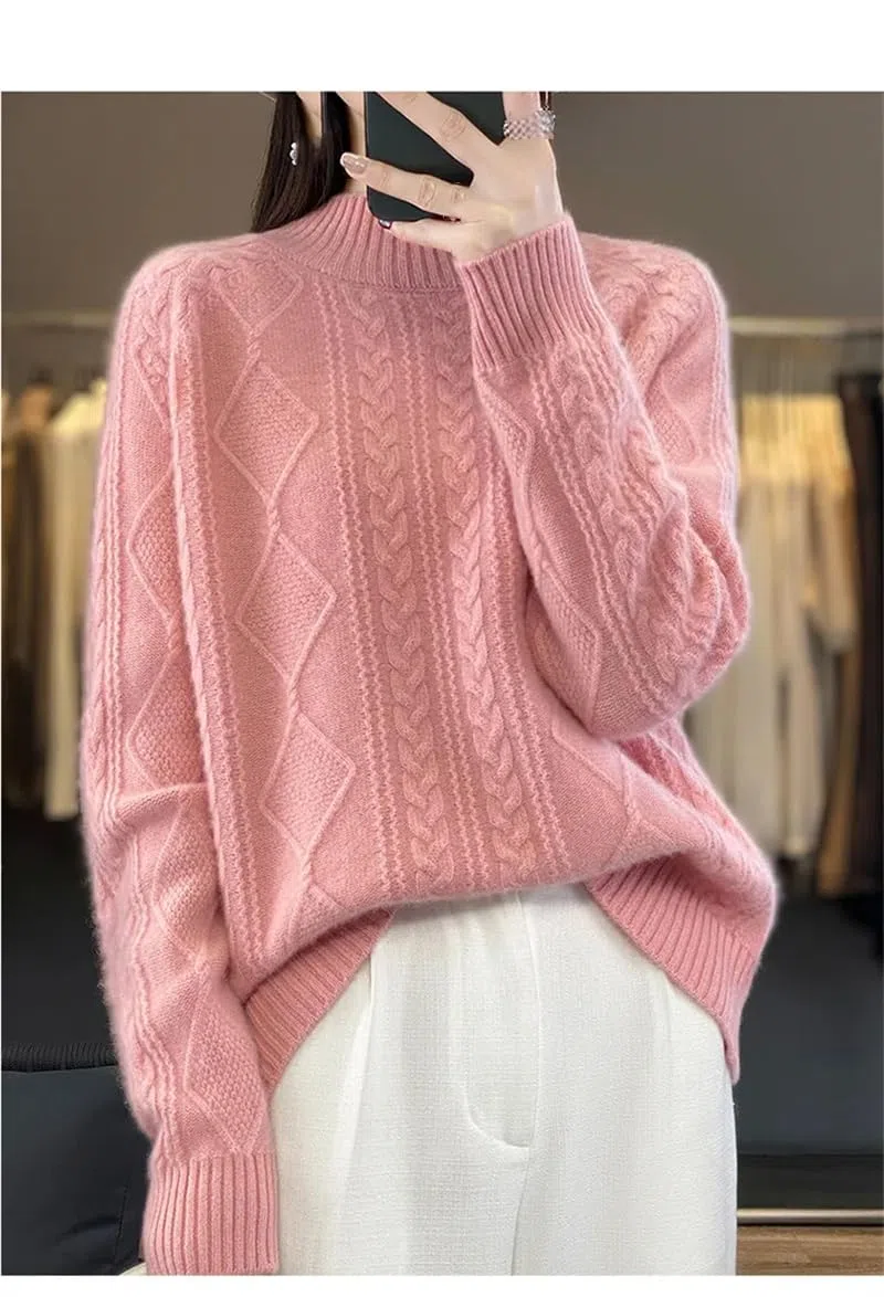 Dninmim Suéter de cuello alto para mujer, grueso, suelto, otoño e invierno