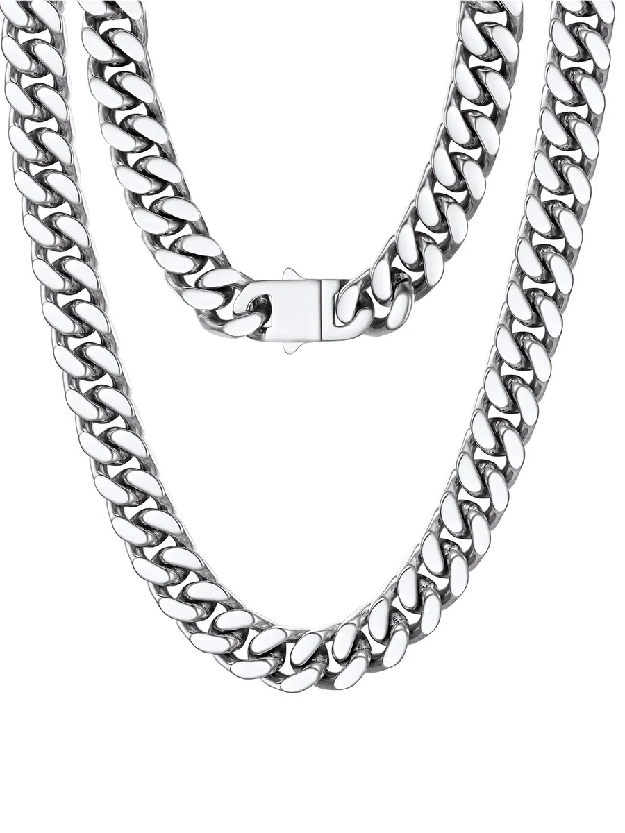 PROSTEEL Cadena Cubana Acero Inoxidable 5/12/14mm Collar Grueso Plateado/Dorado Cadenas Cubanas Eslabones Hip Hop Joyas de Mujer Hombre 46cm/51cm