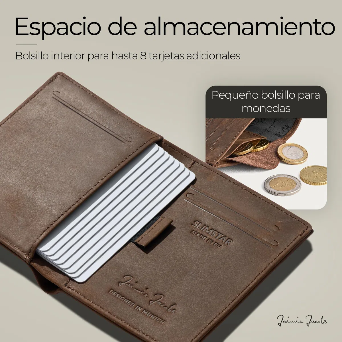 Jaimie Jacobs SLIMSTAR Carteras Hombre Pequeña con Bloqueador RFID (Bronceado Oscuro)