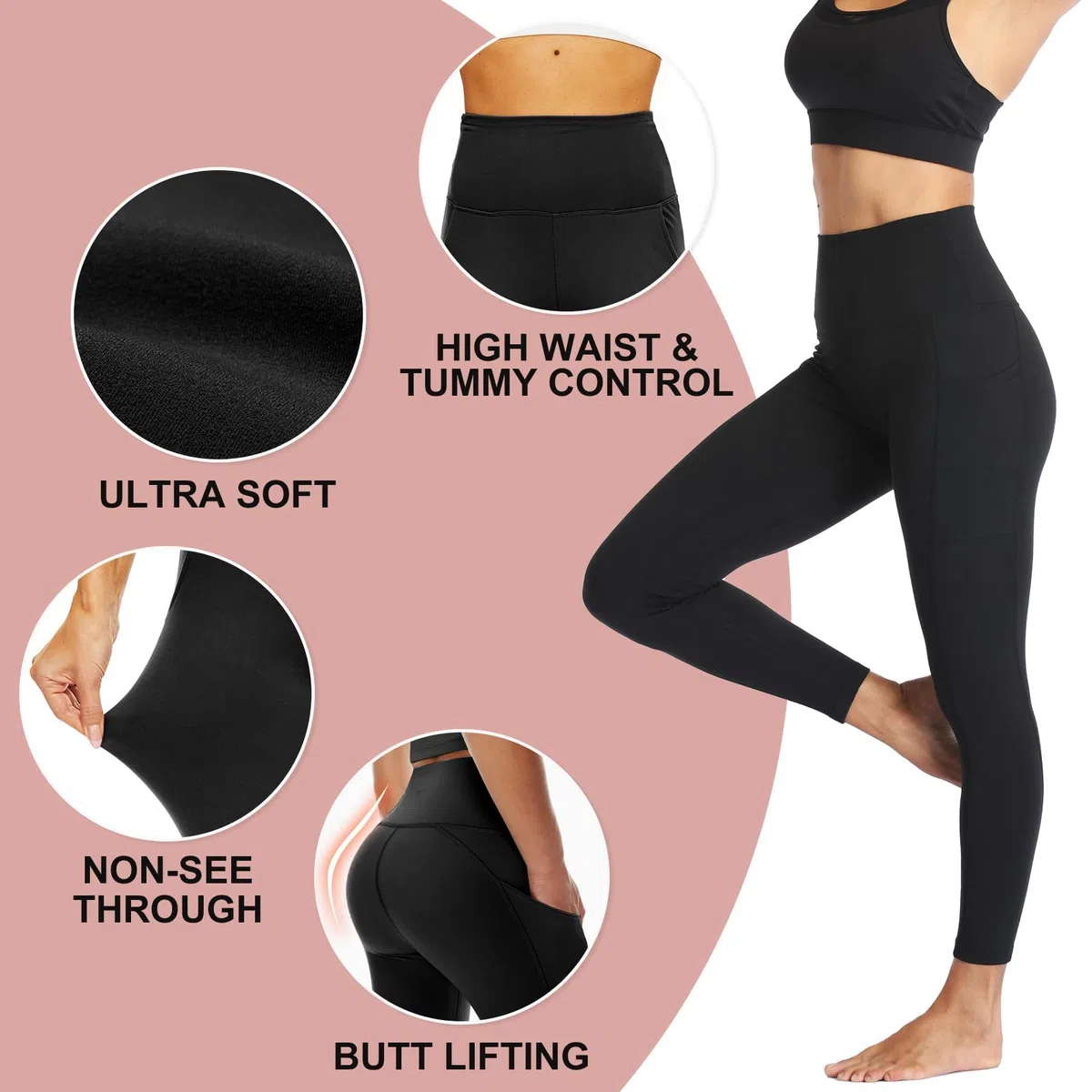NexiEpoch Leggings de cintura alta para mujer, pantalones de yoga suaves de compresión con control de abdomen para entrenamiento, talla regular y grande