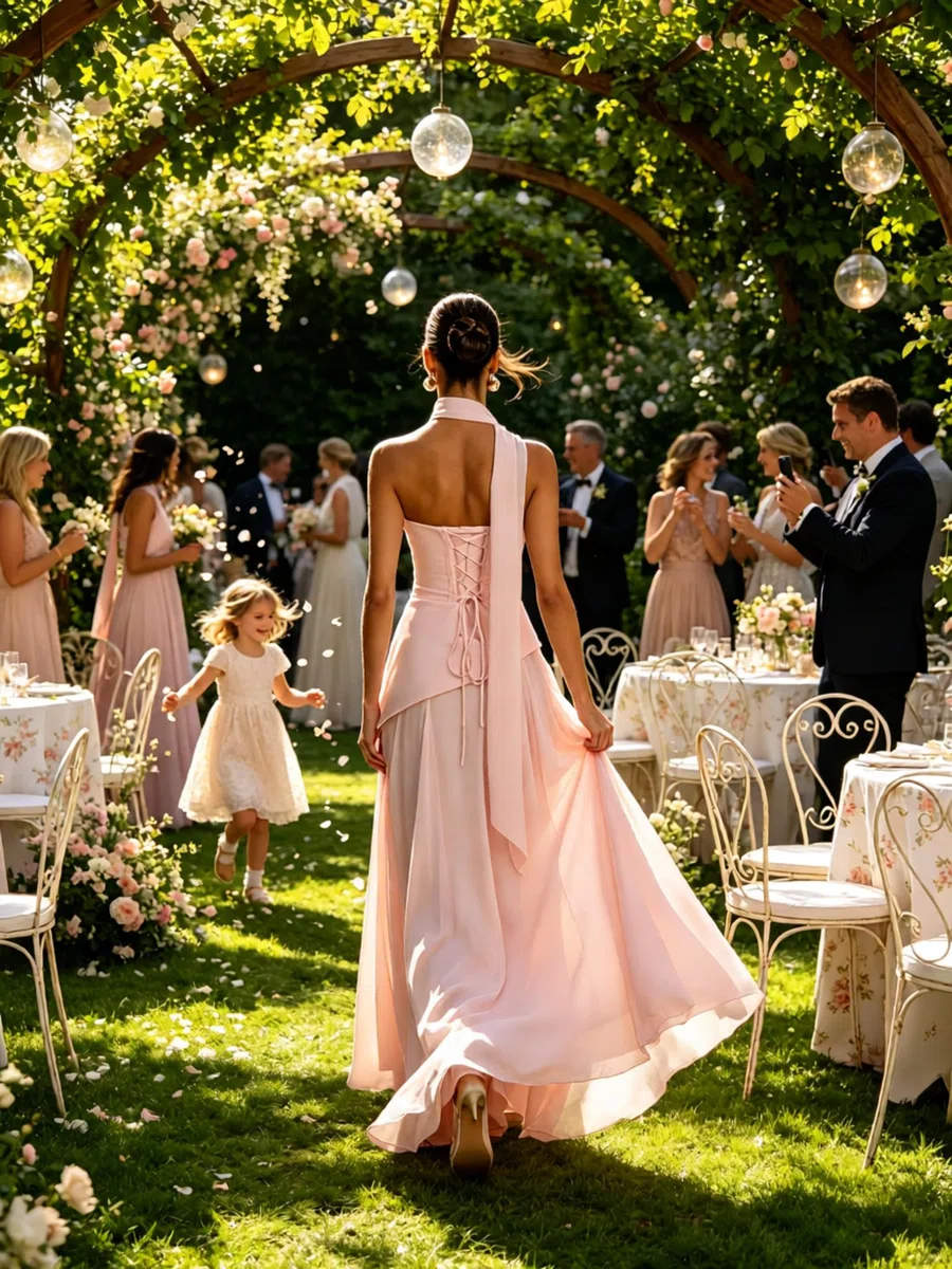 Vestidos largos de gasa sin tirantes para dama de honor para boda con bufanda | Vestido de fiesta de noche, plisado, acampanado, formal, vestido largo para invitada de boda
