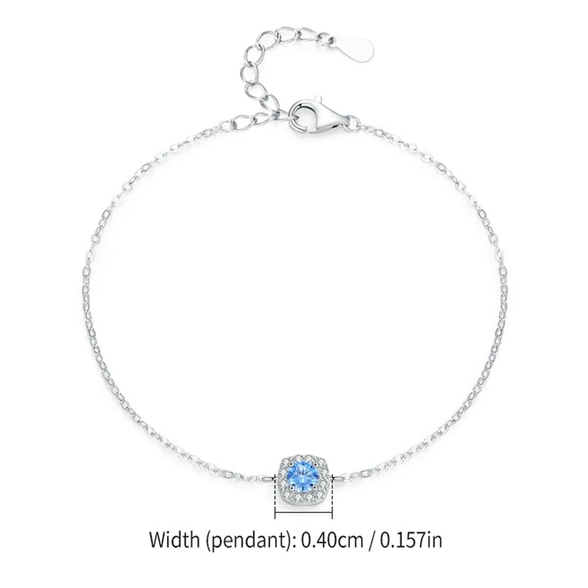 Pulseras Oro Blanco 9K / 14K / 18K Mujer, Cuadrado y Redondo con Topacio y Diamante, Cadena Extensible 16 CM + 5 CM, Pulsera Mujer Plata Azul