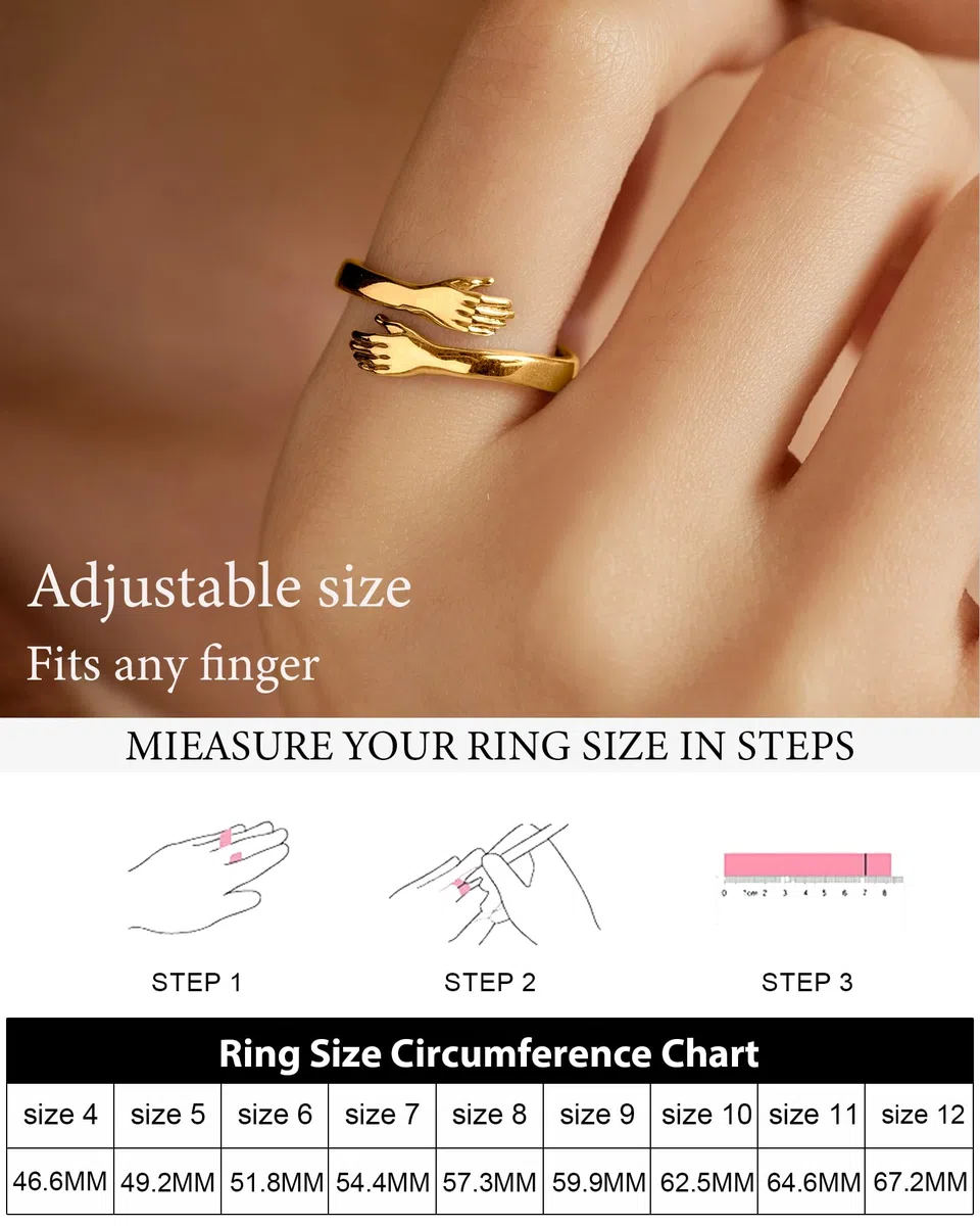 LOVECOM Anillos de plata de ley S925 para mujer, ajustable, abrazando, con manos de esperanza, anillo de amistad, joyería de cumpleaños, regalos de graduación para mamá, esposa, hija, abuela, amigos