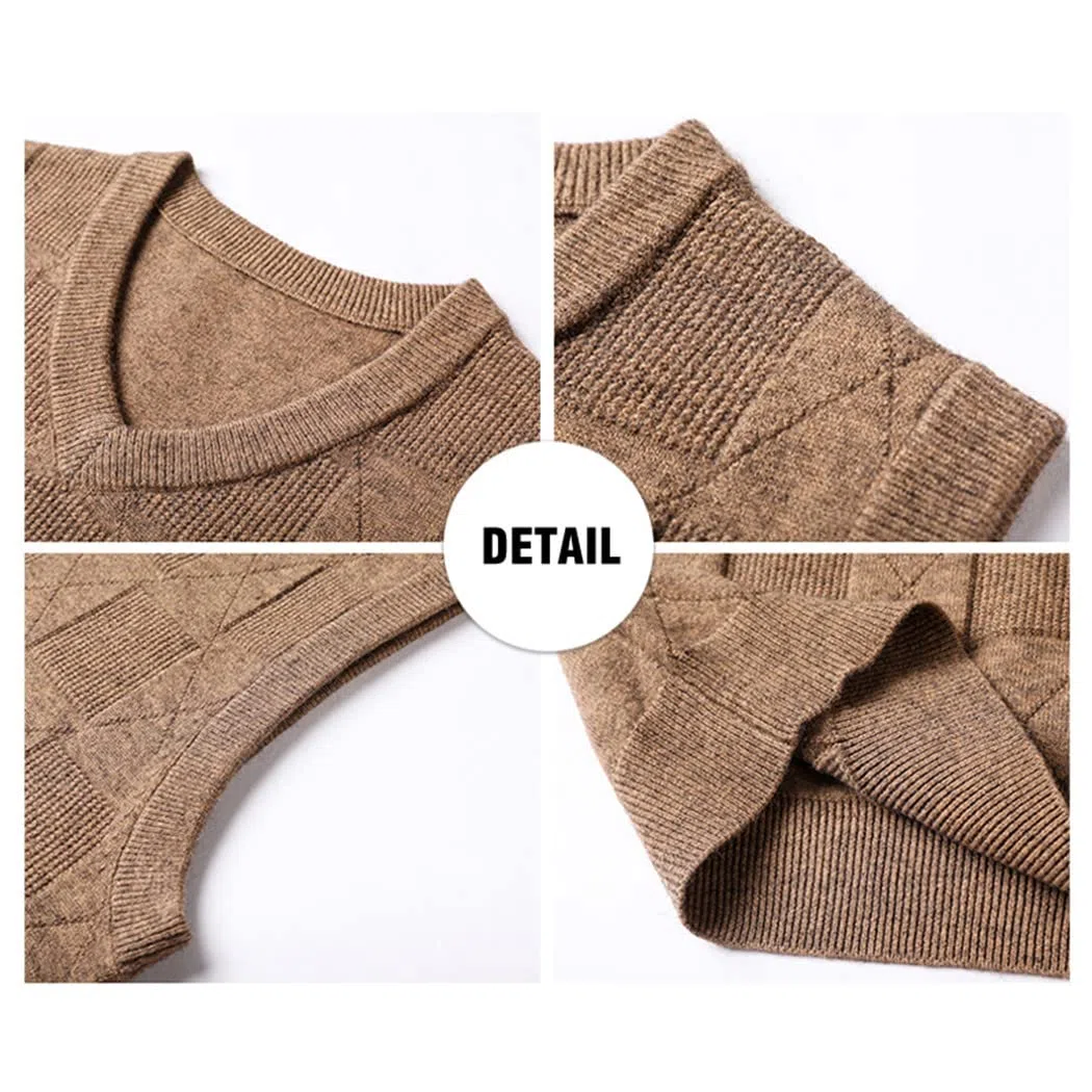 Chaleco de punto de cuello en V caqui de los hombres de otoño de negocios casual estilo clásico grueso sin mangas suéter chaleco, gris, L
