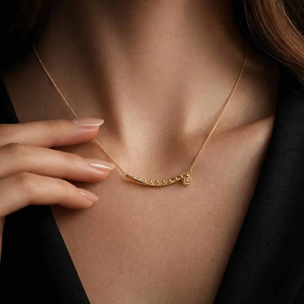 Collar de oro amarillo de 18 quilates, onda de mar con gotas de agua, cadena de cable 44,5 cm, 3,94 gr