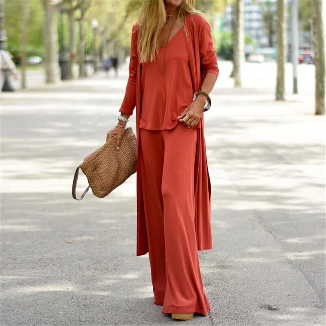 Conjunto Informal De Tres Piezas para Mujer, Pantalones Rectos con Cuello En V para Oficina, Traje De 3 Piezas