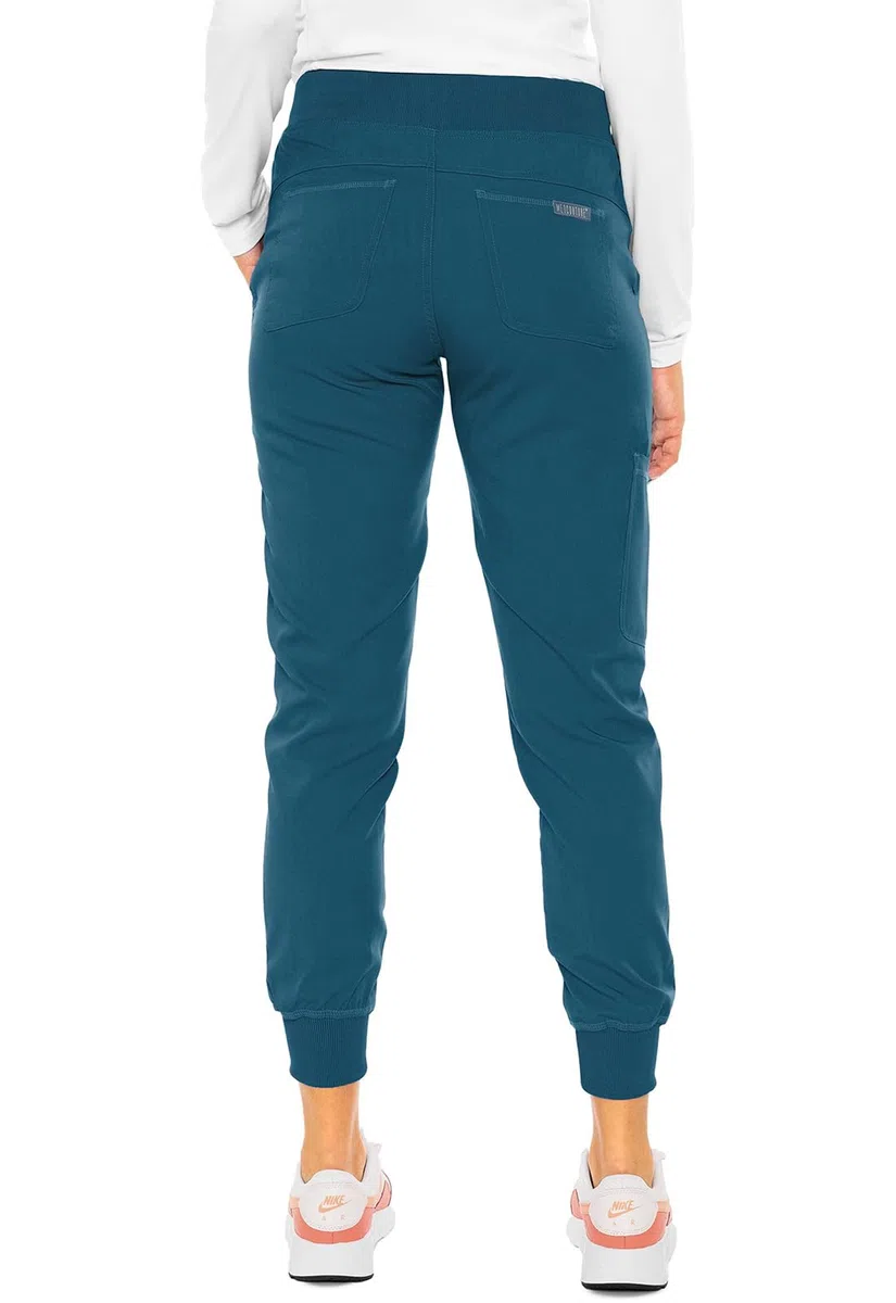Med Couture Conjunto de uniforme médico para mujer con cuello en V MC7448 y pantalones elásticos en 2 direcciones 7710, Caribe, talla XS y pantalón pequeño XS
