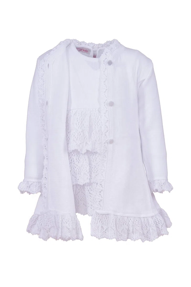 Vestido de bautizo para niña, vestido de punto con abrigo y gorro, conjunto para bautizo, color blanco Blanco 6-9 Meses