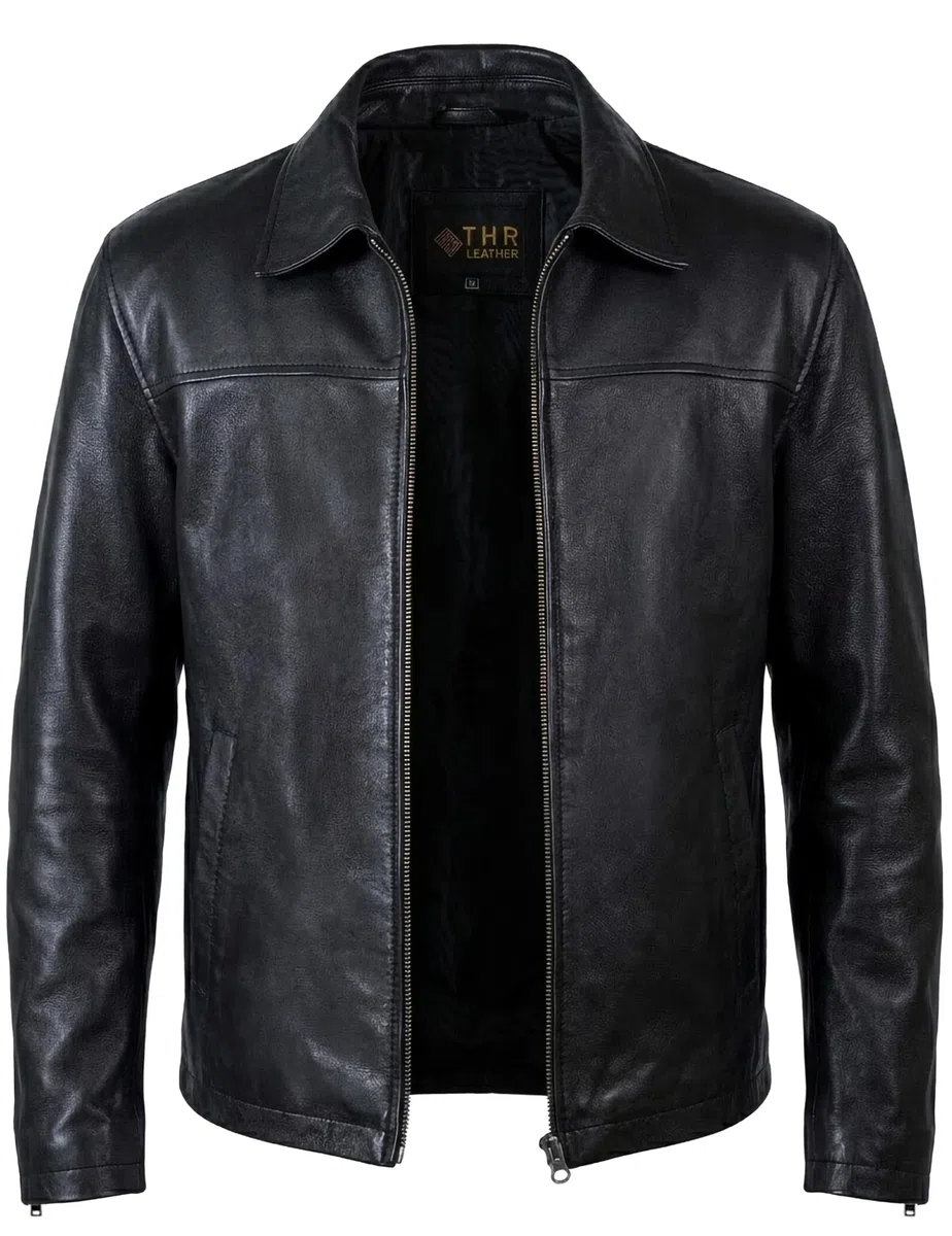 Chaqueta de piel de cordero real para hombre, para un estilo clásico elegante, abrigo de cuero casual, negro, talla XL