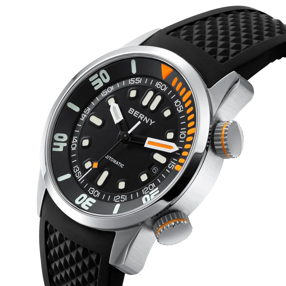 BERNY Reloj De Buceo Hombres 20ATM Movimiento Automático Reloj De Pulsera con Cristal De Zafiro Correa De Silicona Cómoda Super Luminoso