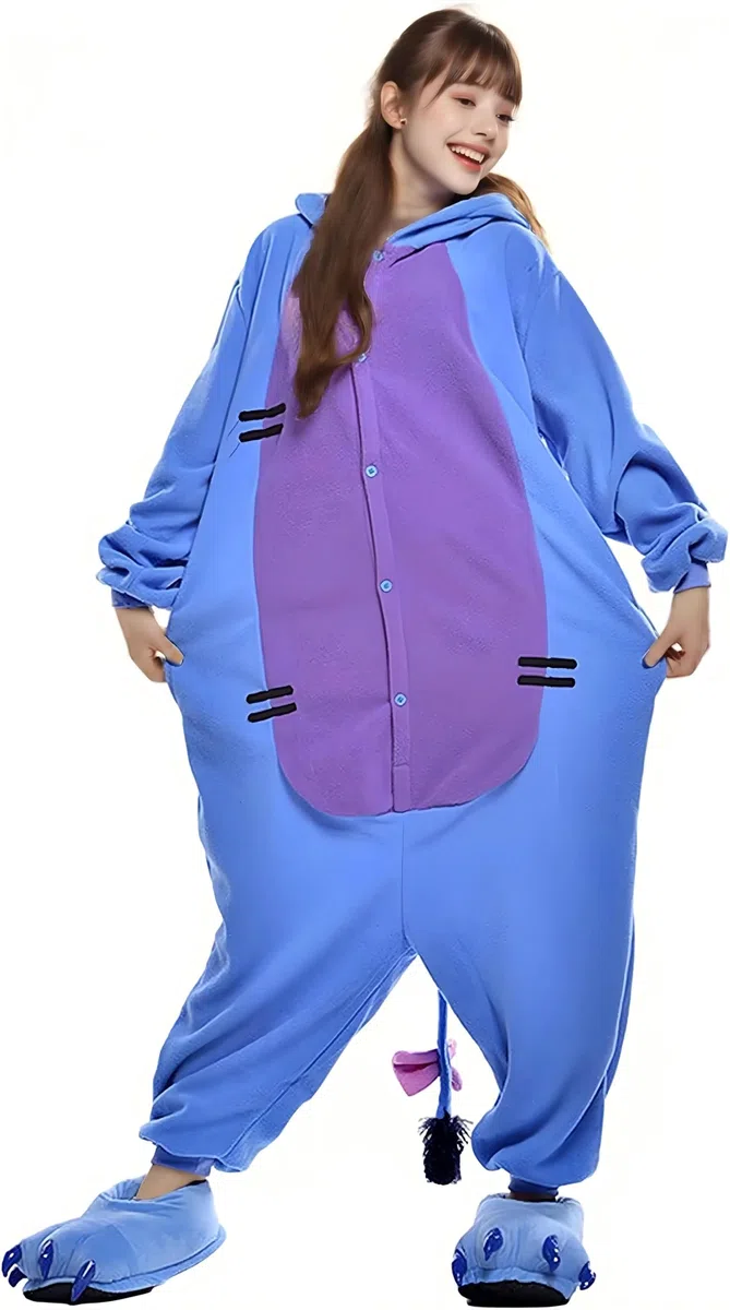 Disfraz de animal unisex para adultos, disfraz de Halloween, pijama Eeyore color azul