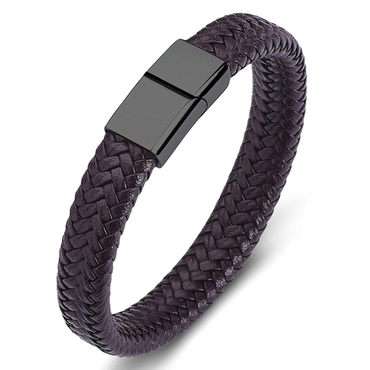 WXKAGF Pulsera para Hombre de Acero Inoxidable, Pulseras para Hombre, Pulsera Trenzada de Cuero con Hebilla Negra, Pulsera Vintage de 16,5 cm de Longitud, joyería