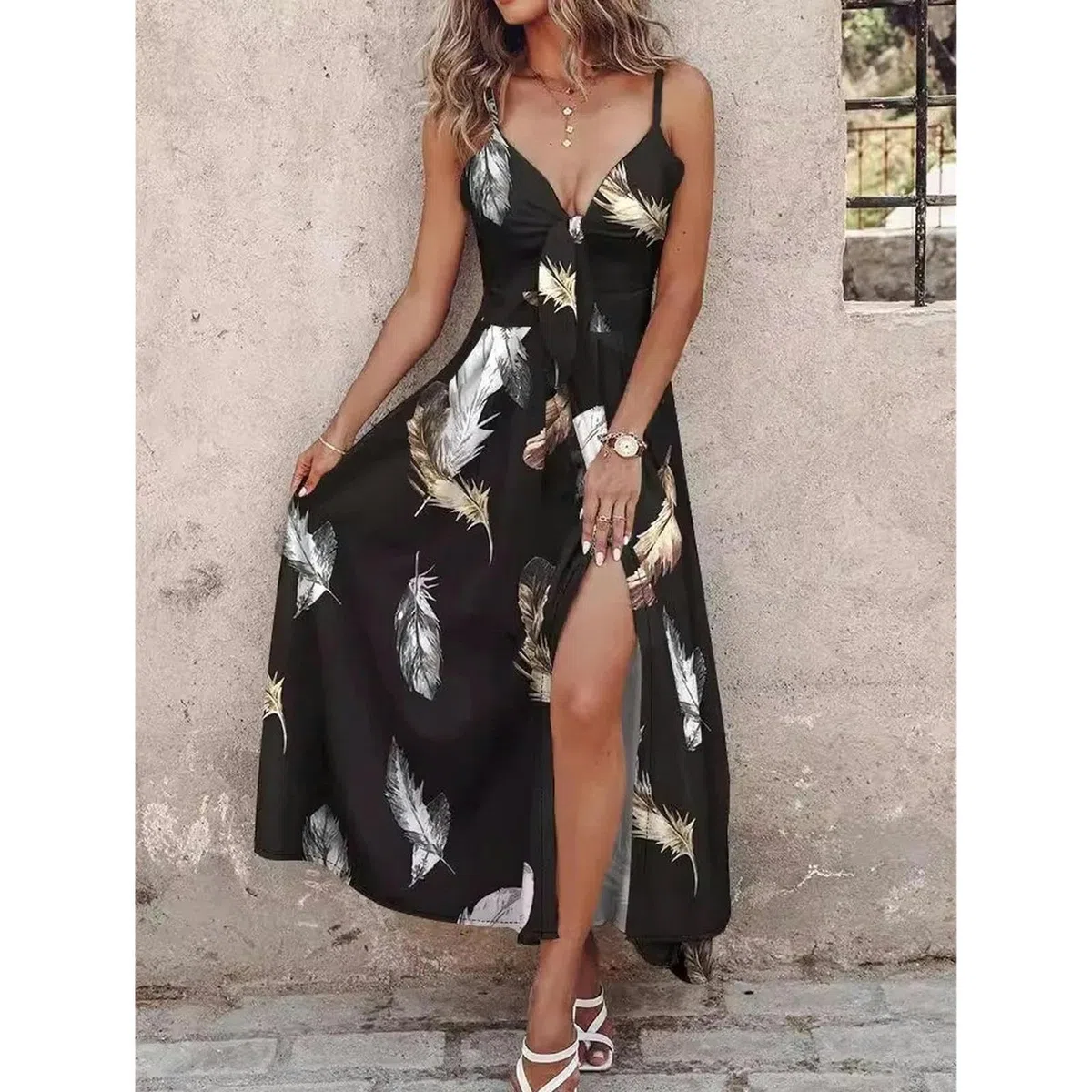 Vestidos Largos de Flores Bohemias de Verano Estilo Playa Femenino Sexy Vestido de Tirantes de Pasta de Cuello V Vestidos de Vacaciones Casuales, HUTALIM, Amarillo, m