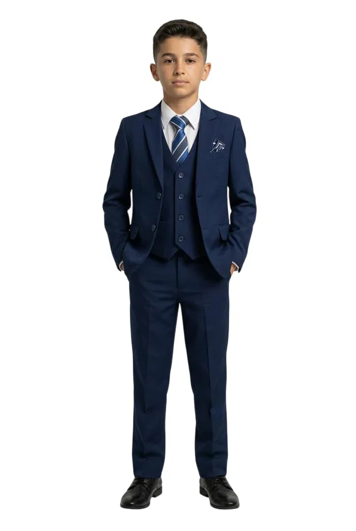 Traje Formal para niños Ocasión Especial Juego de 6 Piezas Slim Fit en Azul Marino