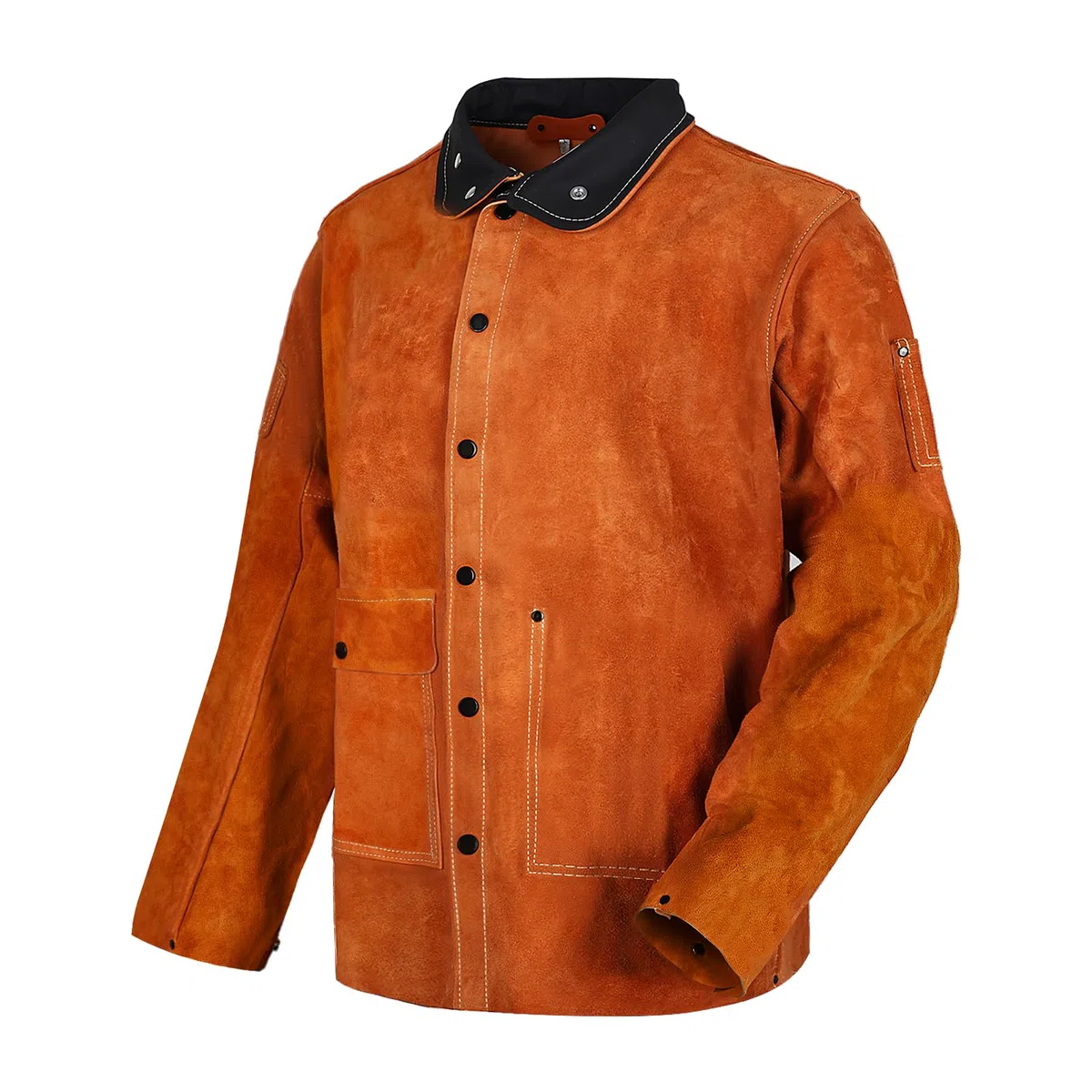 QeeLink Chaqueta de Trabajo de Soldadura de Cuero, Chaqueta para Soldador Ignifuga Robusto, Ropa Cuero Soldadura Cazadora Soldador para Hombre Mujere
