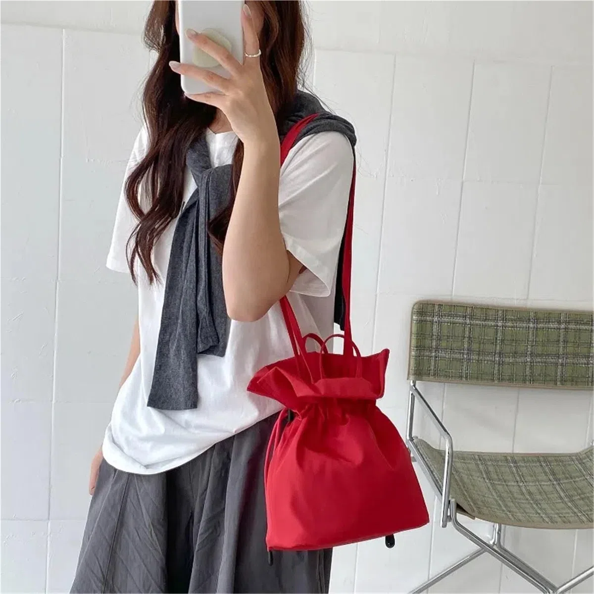 Bolsos de Cubo Bolsos de hombro con cordón nailon