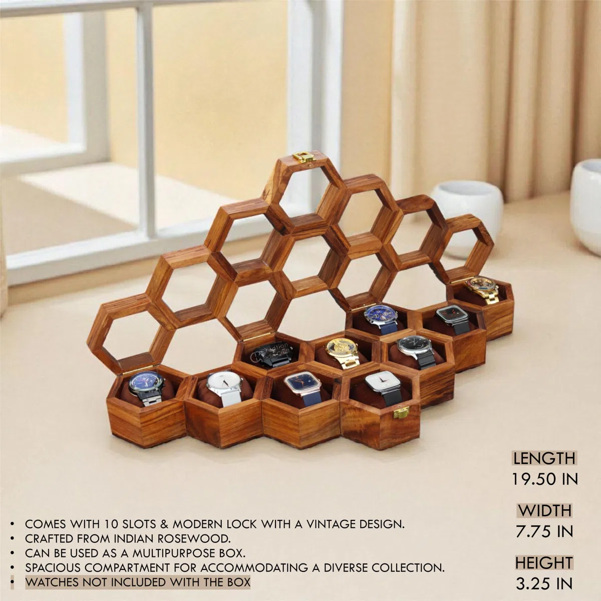 Caja de reloj de madera vintage para relojes, caja de almacenamiento y organizador, caja de joyería para mujer (10 ranuras)