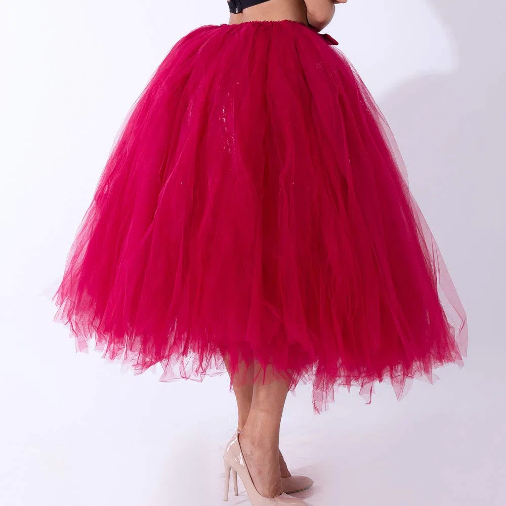 Falda midi de tul para mujer, falda larga de tul, elegantes faldas de fiesta de graduación, falda tutú cómoda con capas, falda de capas de color sólido para carnaval, graduación, moda para dama de