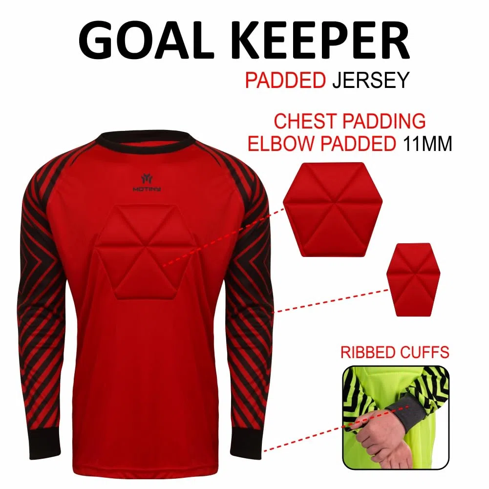Camiseta de portero acolchada en el pecho para adultos/niños, codo de fútbol acolchado, para jóvenes/adultos, manga larga, Rojo, X-Large