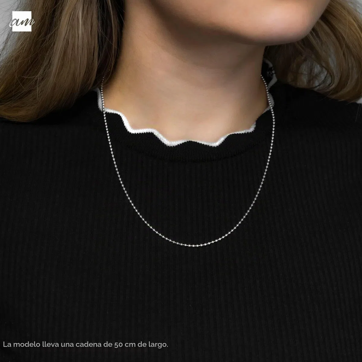 Amberta Cadena de Bolas en Plata de Ley 925 para Mujer 2 mm