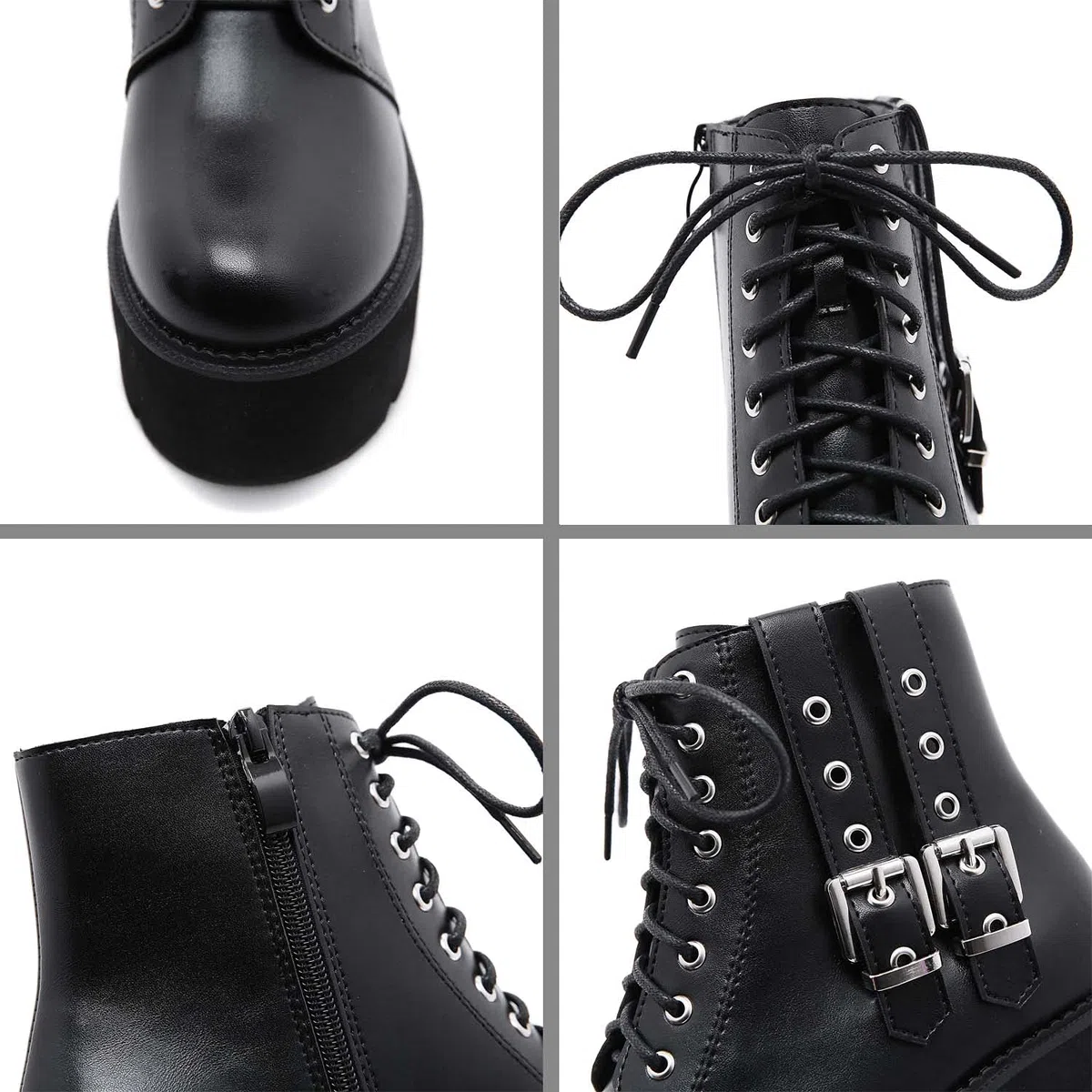 Gótica Punk Botines con Cordones y Plataforma Botas Militares con Tacón Grueso para Mujer