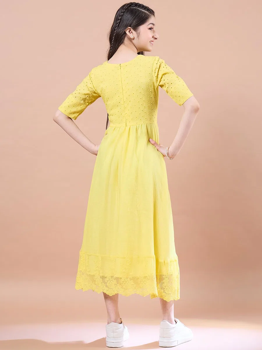 Pspeaches Vestido largo hasta la pantorrilla de algodón para niñas