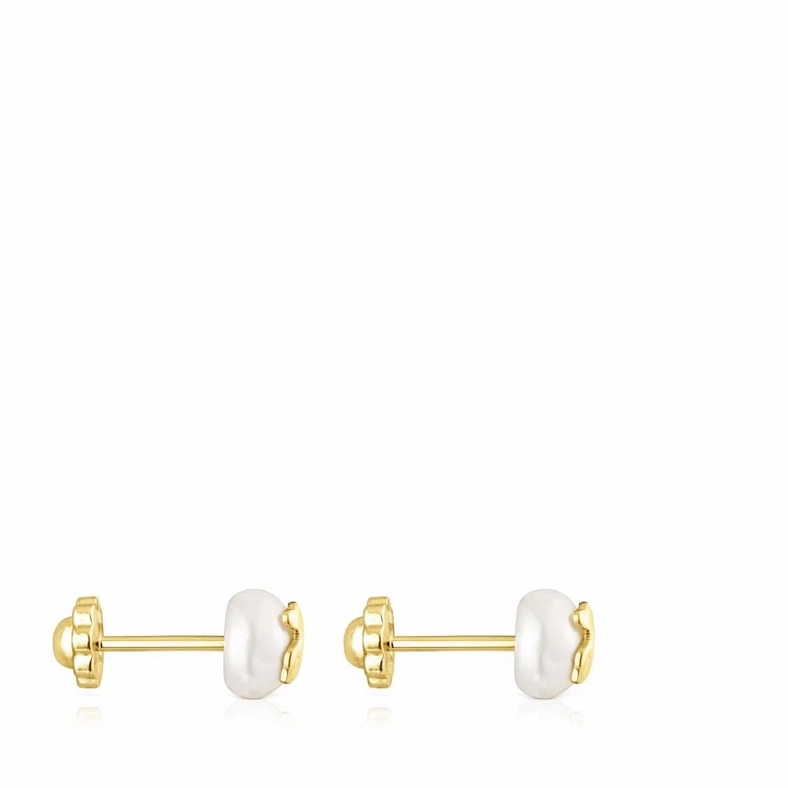 TOUS Pendientes de Oro de 18kt para Bebé con Perla Cultivada 0,6 cm y Motivo 0,45 cm, con Cierre de Rosca, Elegante y atemporal, Colección Icon Pearl