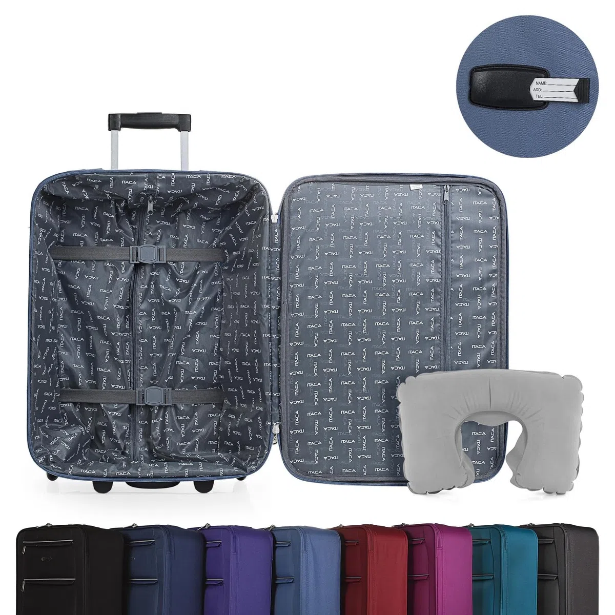 ITACA - Maletas De Viaje Cabina 55X40X20 Material EVA Ligero, Trolley con Ruedas Maleta De Mano para Avion Maleta Cabina Equipaje para Viajes Cortos. Compatible Ryanair, Azul Vaquero