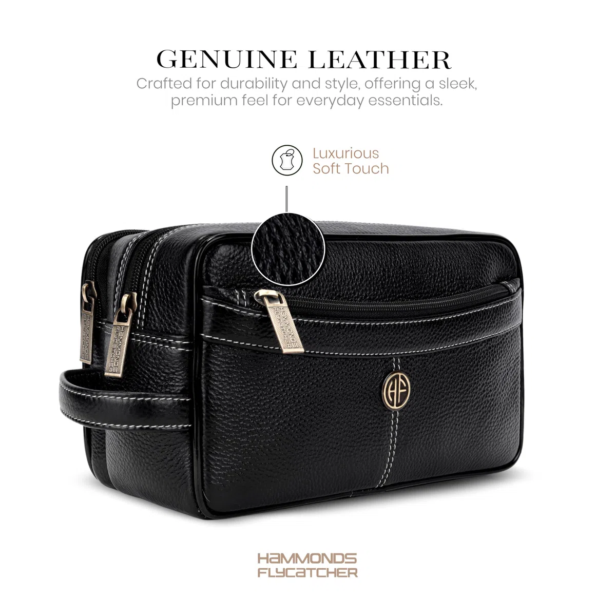 Hammonds Flycatcher Bolsa de afeitado de cuero genuino para hombre, kit de cuero Dopp, bolsa de aseo de viaje, organizador de kit de higiene y aseo personal, cuero libre de crueldad y estuche de