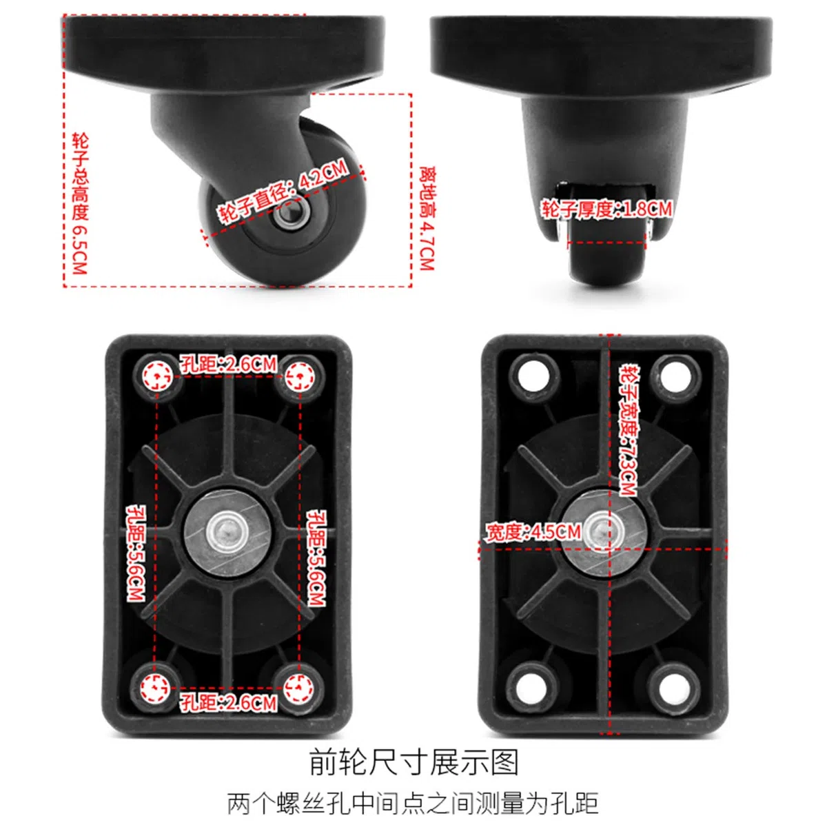 GEBONE Ruedas de repuesto de equipaje de plástico para maleta, ruedas giratorias de repuesto YF BW020# Kit de repuesto de reparación, Un par de ruedas cortas y largas, Wheel Diameter is about 42 mm,