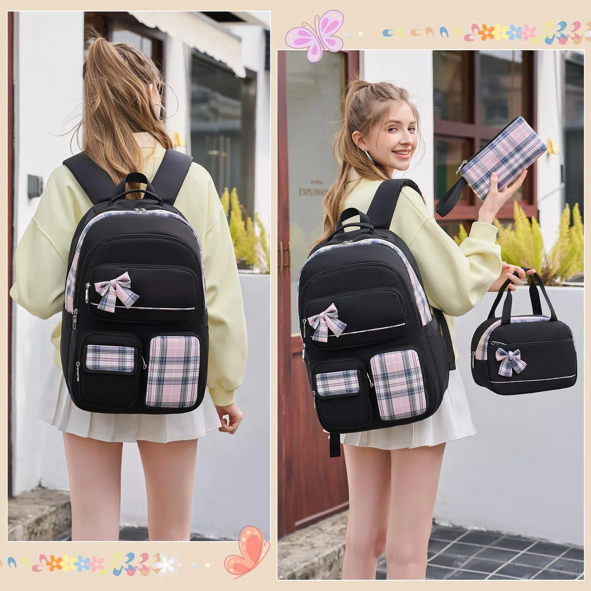 Mochila para niñas, 3 piezas, con fiambrera, estuche para lápices, bolsa para laptop de 15.6 pulgadas, mochila para niños, mochila escolar