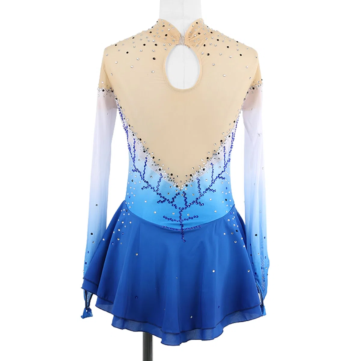 Vestido de Patinaje artístico, Cuello Alto con Diamantes de imitación degradados, Traje de competición, Leotardo de Danza lírica y Gimnasia, Vestido de Patinaje sobre Hielo (Azul XXL)