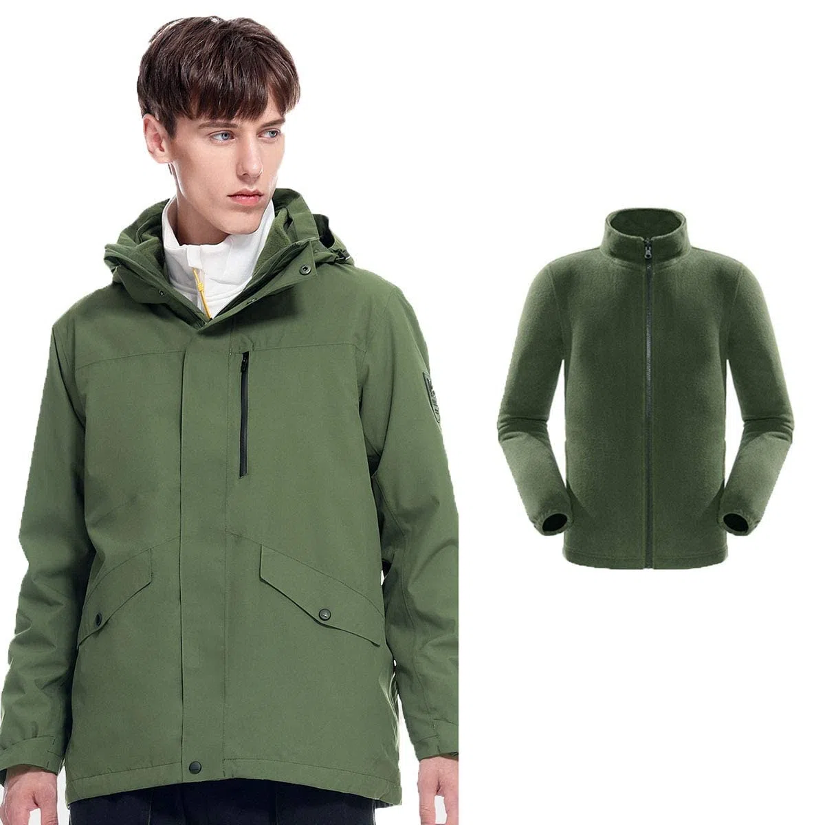 MU Chaqueta de Esquí para Hombre - 3 en 1 Chaqueta de Invierno Impermeable - Chaqueta de Montaña de Nieve - Ropa de Rompevientos de Moda Simple Espesa/Green/S