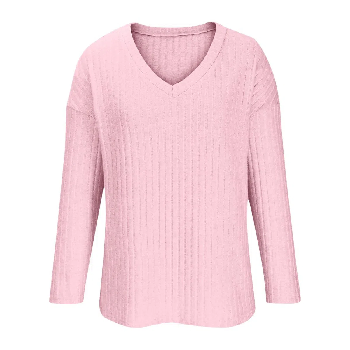 Loungewear - Conjunto de dos piezas para mujer, elegante pijama acanalado, ropa de casa, juego de pijama suelto, manga larga, cuello en V, parte superior de pierna ancha, pantalones, ropa de dormir