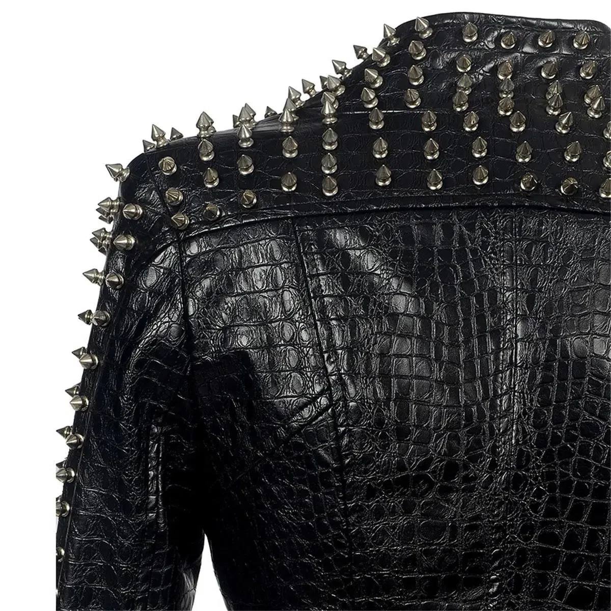 Chaqueta Cuero Mujer Abrigo de cuero invierno con múltiples remaches, chaqueta corta manga larga, moda for mujer, ropa punk rock negra Para salir