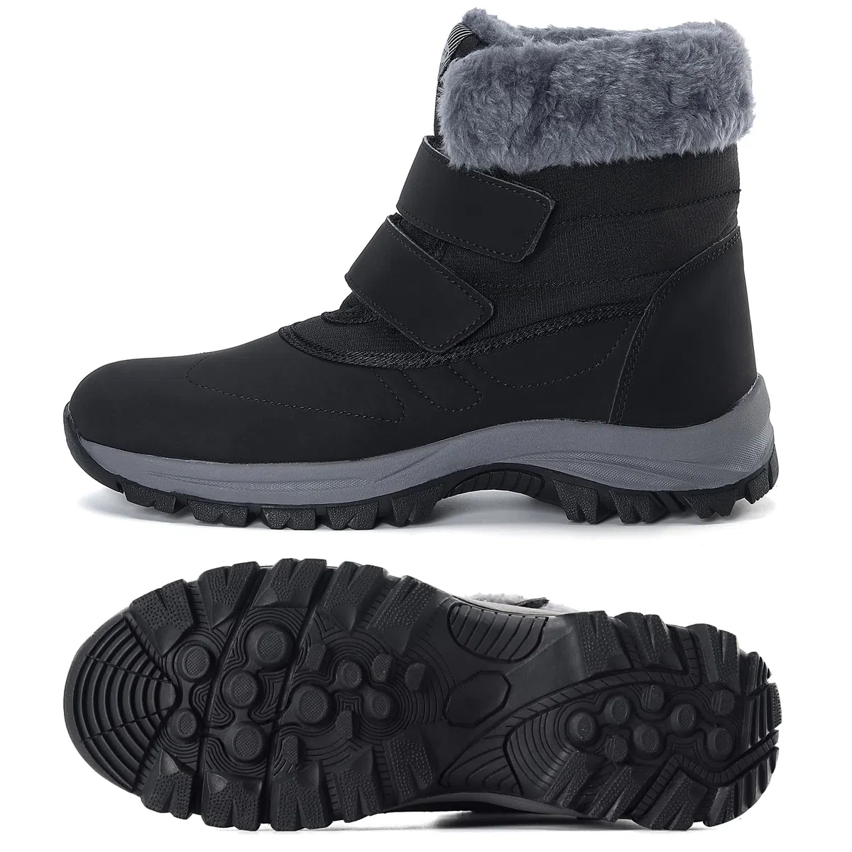 Botas de nieve para mujer, zapatos de invierno impermeables para exteriores, cómodo forro de piel artificial y botas planas cálidas antideslizantes con hebilla mágica para mujer.