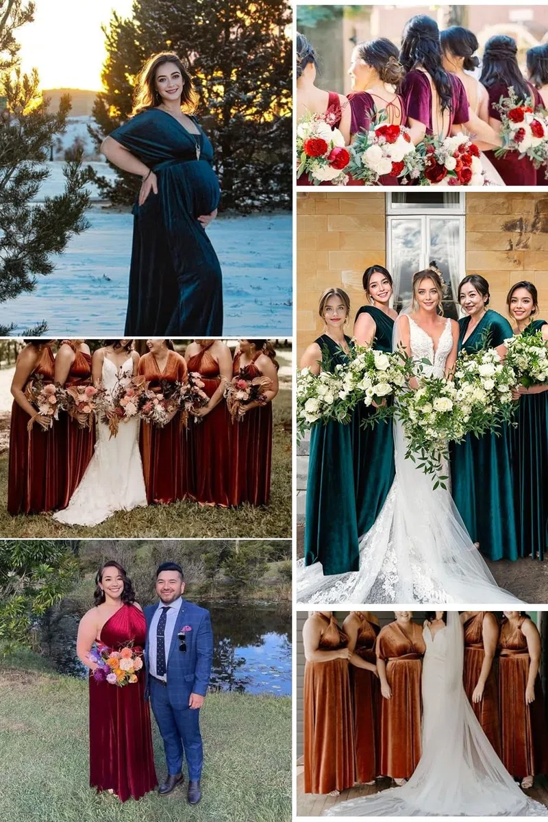 Vestido infinito de terciopelo con bandeau, vestidos convertibles para dama de honor, vestido largo cruzado de terciopelo de talla grande, vestido formal multidirección