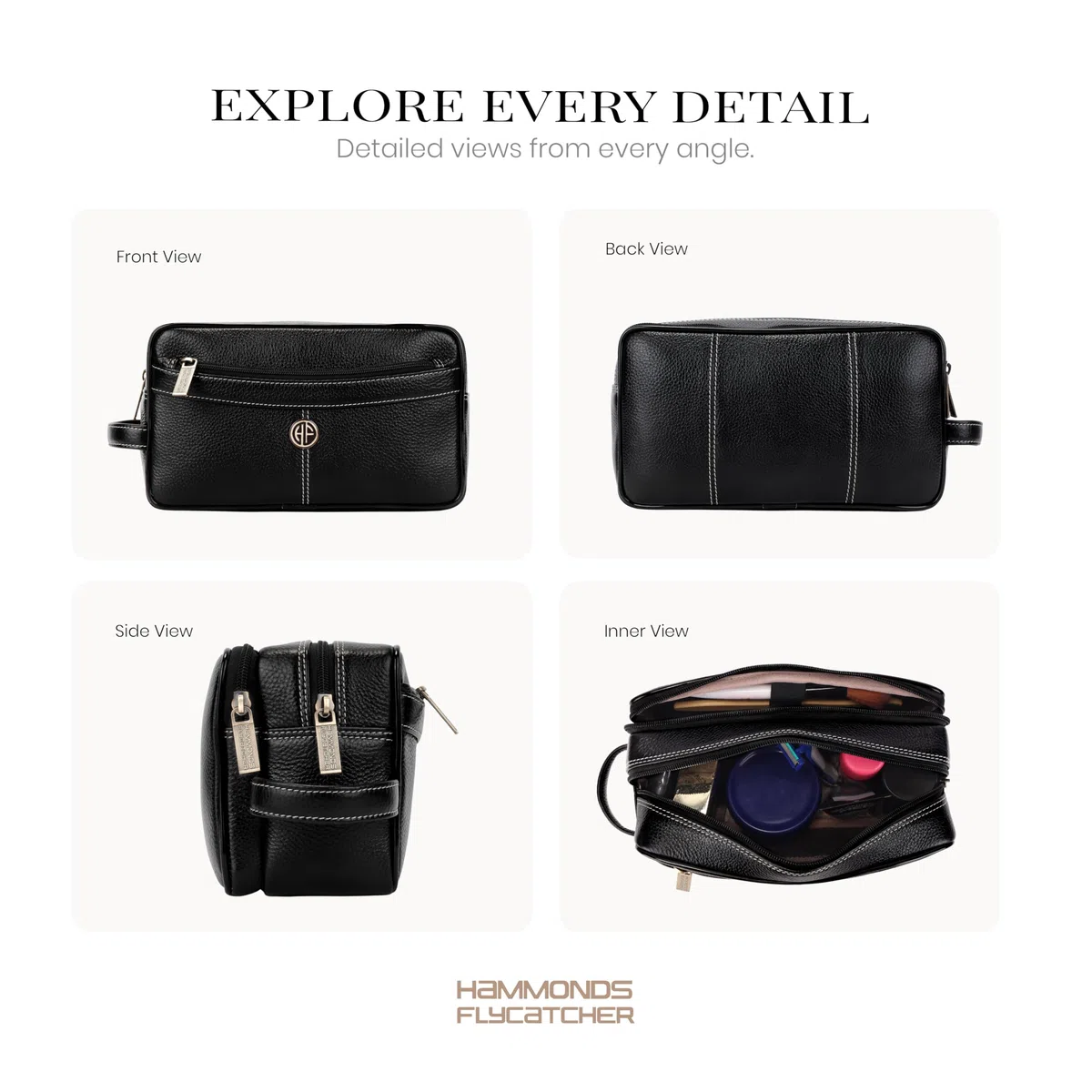Hammonds Flycatcher Bolsa de afeitado de cuero genuino para hombre, kit de cuero Dopp, bolsa de aseo de viaje, organizador de kit de higiene y aseo personal, cuero libre de crueldad y estuche de