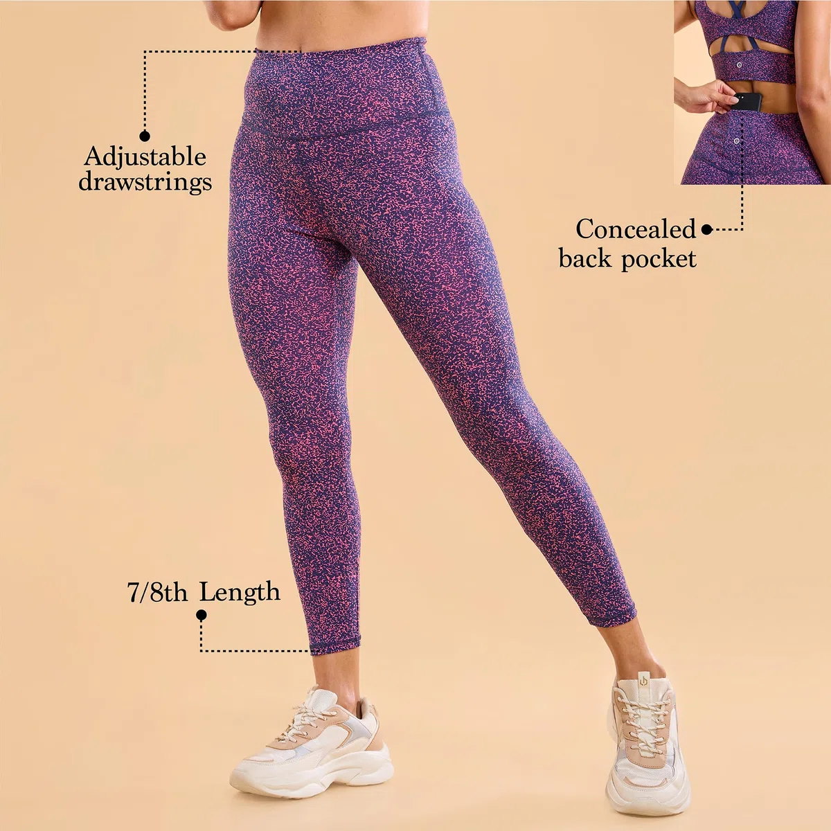 Enamor A607 Leggings de cintura alta hasta el tobillo, cintura elástica, estampados, ajustados, secado rápido, antimicrobianos