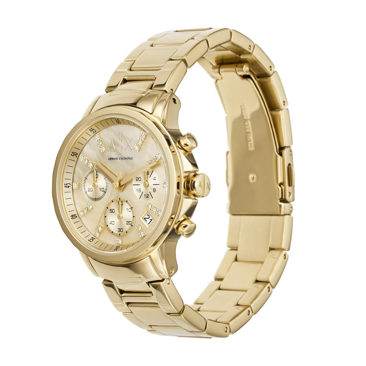 Armani Exchange Orologio da Donna, Movimento cronografo al quarzo e cassa da 36 mm con cinturino in Acciaio inossidabile