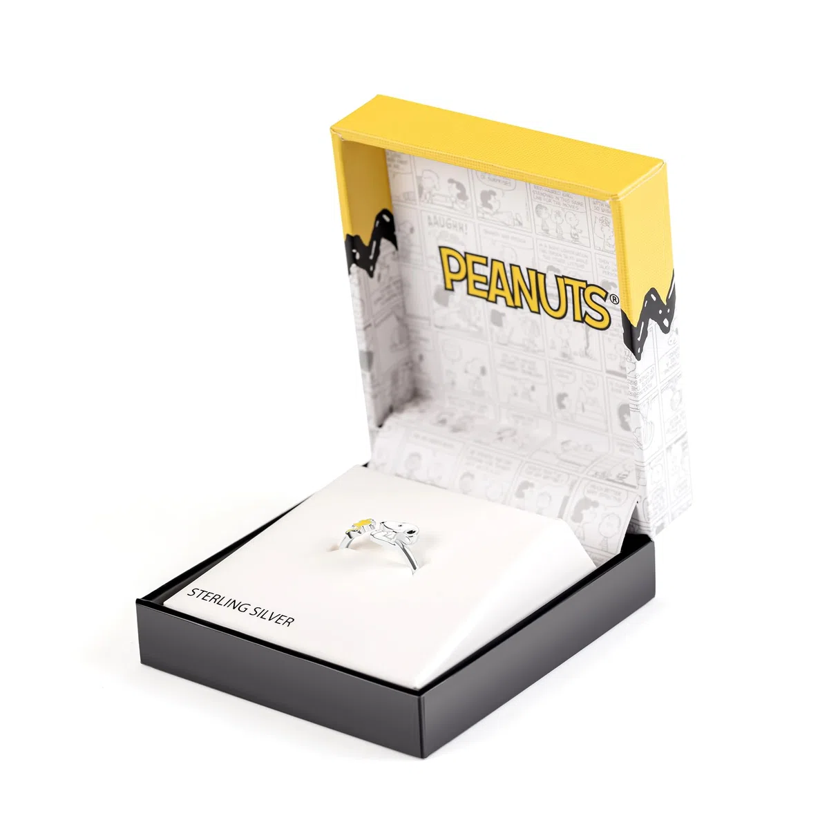 Peanuts Anillo ajustable de plata de ley 925 con diseño de Snoopy Woodstock