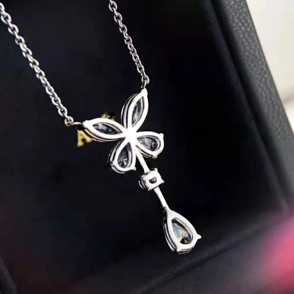 Collar con Colgante de Mariposa de Aniversario de Piedras Preciosas de moissanita de Plata de Ley 925, joyería