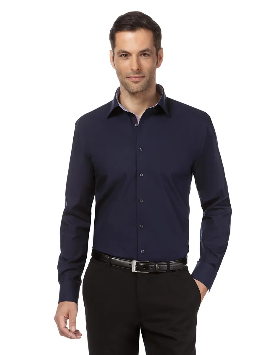 Vincenzo Boretti Camisa de Hombre, Corte Ajuste Recto (Regular-fit), 100% algodón, Manga-Larga, Cuello Kent, Lisa - no Necesita Plancha