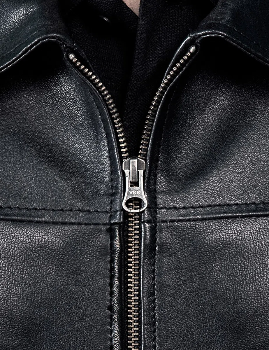 Chaqueta de piel de cordero real para hombre, para un estilo clásico elegante, abrigo de cuero casual, negro, talla XL