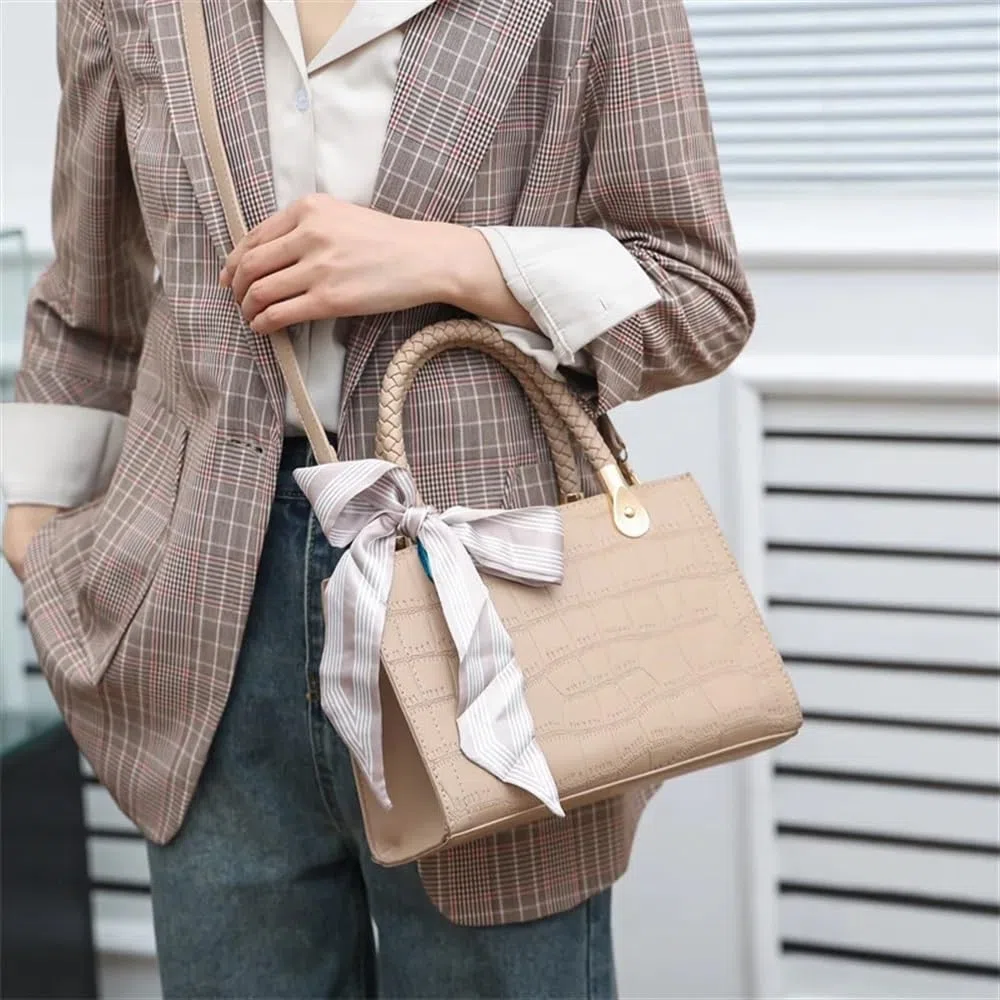 Bolso de mano de piel sintética con patrón de cocodrilo, bolso de mano para mujer, gran capacidad, bolso cruzado diagonal con bufanda, Red, Talla única