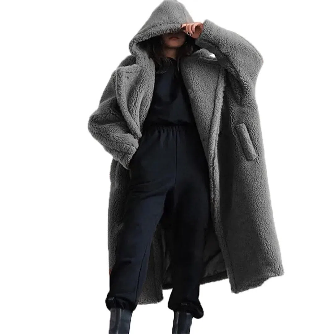 Ropa de invierno para mujer, abrigo de lana con cinturón, parkas largas con capucha, chaqueta cálida de gran tamaño, abrigos de piel, color negro, talla M, Negro, M